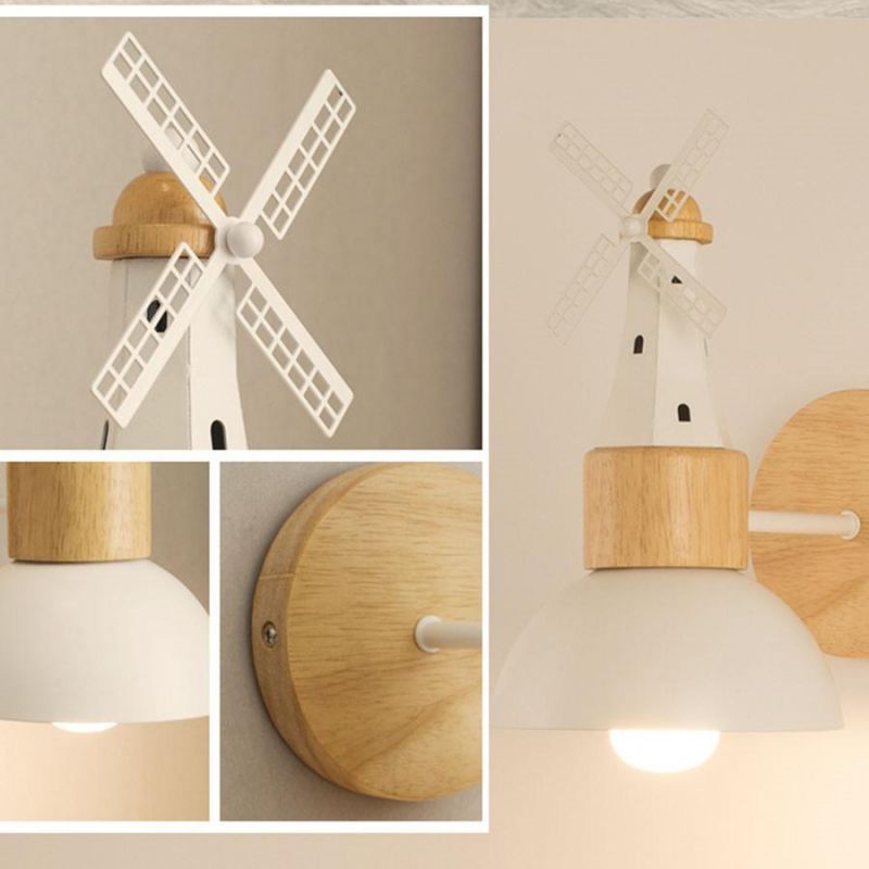 Nordic Minimalist Wooden LED Wall Lamps Windmill Bedside Wood Wall Light (WH-OR-63)