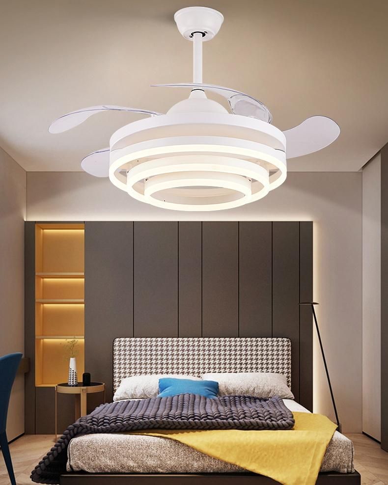 Hotel Guest Room White 42 Inch ABS/Acrylic 4 Blade Ceiling Fan with LED Light Remote Control