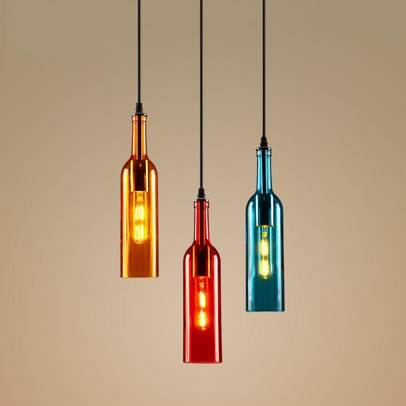 Industrial Pendant Light Art Decoration Iron Glass Wine Bottle Chandelier Pendant Lamp Hanging Kitchen Light