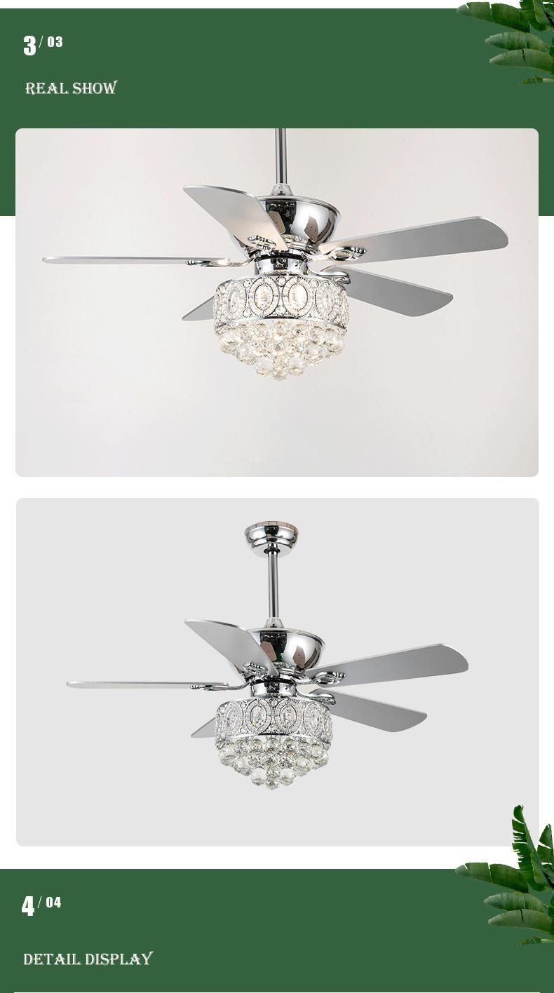 Decorative Trend White Light Crystal Fan Light Wall Power Electric Style Time Air Ceiling Fan Plywood Blades Crystal Light