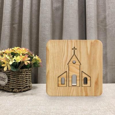 Wood Lamps Hollowed-out Church Patterns Christian Gift for Gc-L-2242