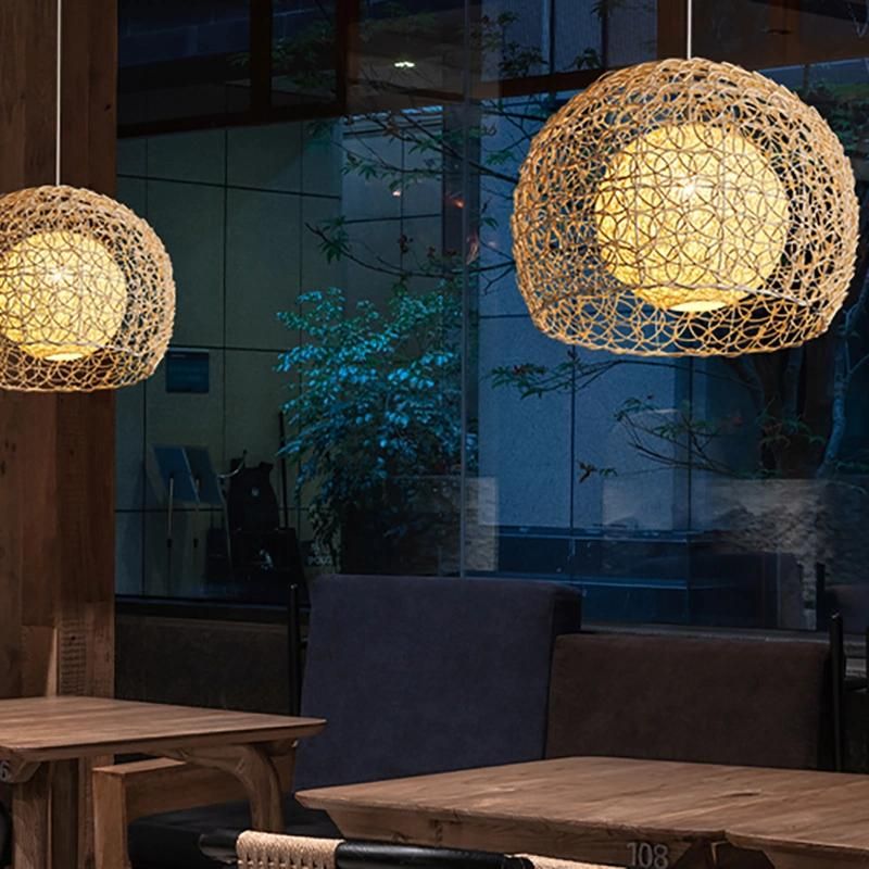 Wooden Round Lantern Chandeliers Dining Room Restaurant Kitchen Pendant Lamp