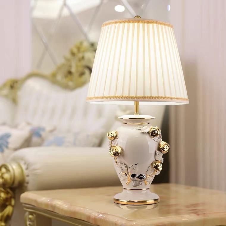 Large Light Luxury American Table Lamp Ceramic Decoration Art Designer European Retro All Copper Living Room Porch Townhouse