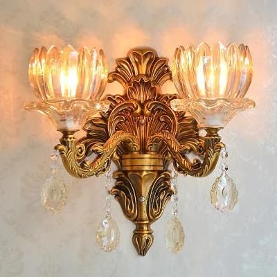 European Golden Indoor Clear E27 Candle K9 Crystal Glass Antique Classic LED Wall Mounted Light Lamp Lighting Lights Lamps