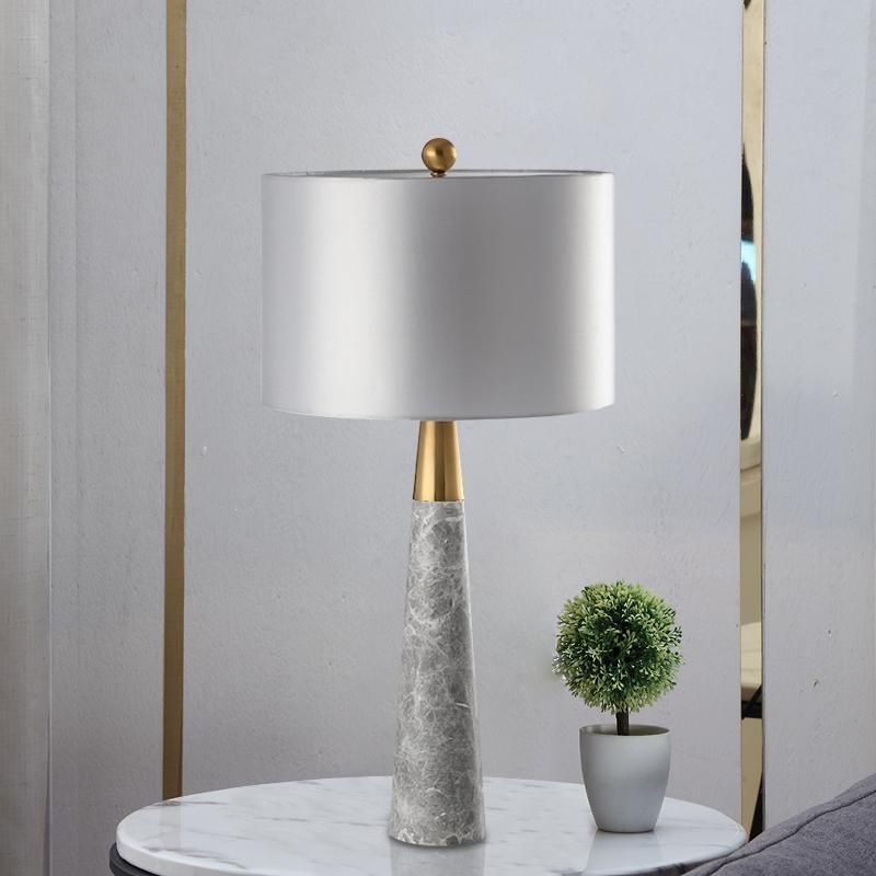 Hotel Project Customized Luxury Fabric Shade Marble Lamp for Lobby Nordic Ins Marble Bedroom Bedside Table Lamp Model Room Soft Decoration Exhibition Hall