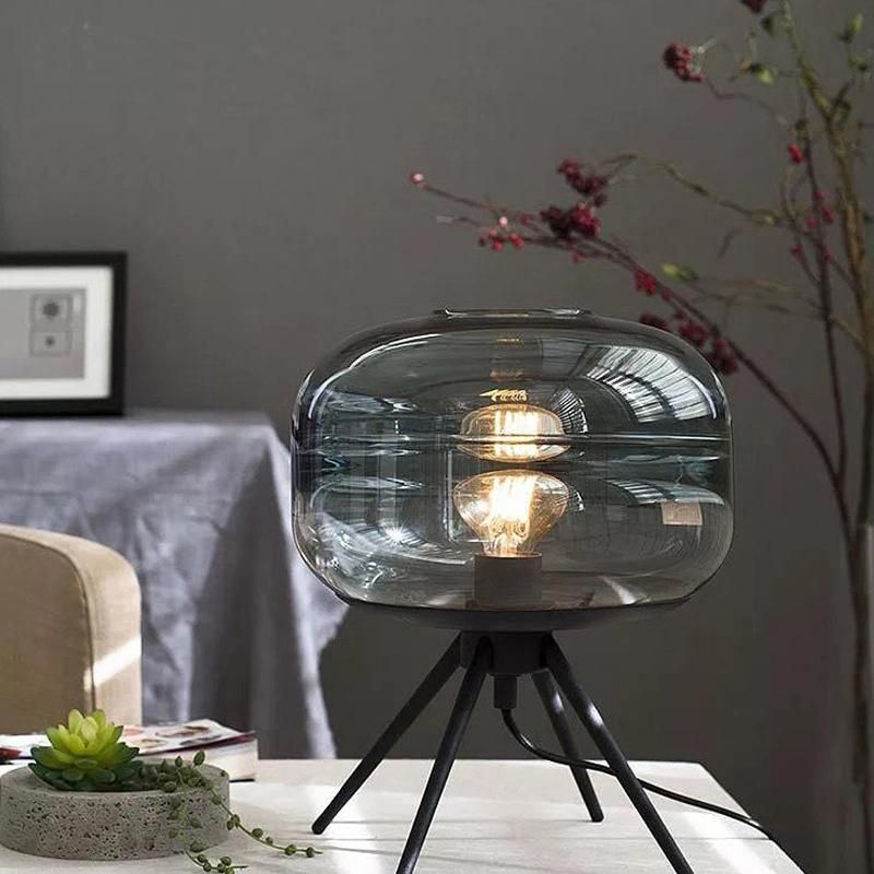 Modern Crystal Bottle Lamp Shape Table Lamp with Black Stand for Living Room Bedroom House Bedside Nightstand Home Office Family