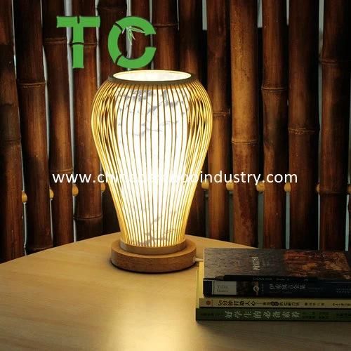 Bamboo Desk Table Lamp with Wood Base and Rattan Weave Lamp Shade for Hotel