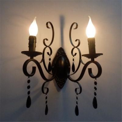 Classic Vintage Candle Wall Light Black Wrought Iron Body Crystal Deco Wall Mount Light (WH-VR-99)
