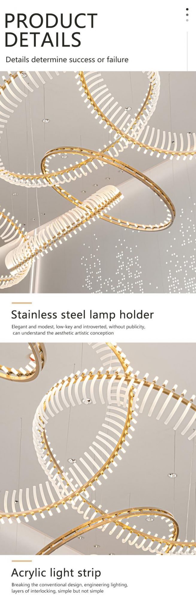 New Design Decorative Commercial Center Hotel Staircase Custom LED Chandelier Lamp