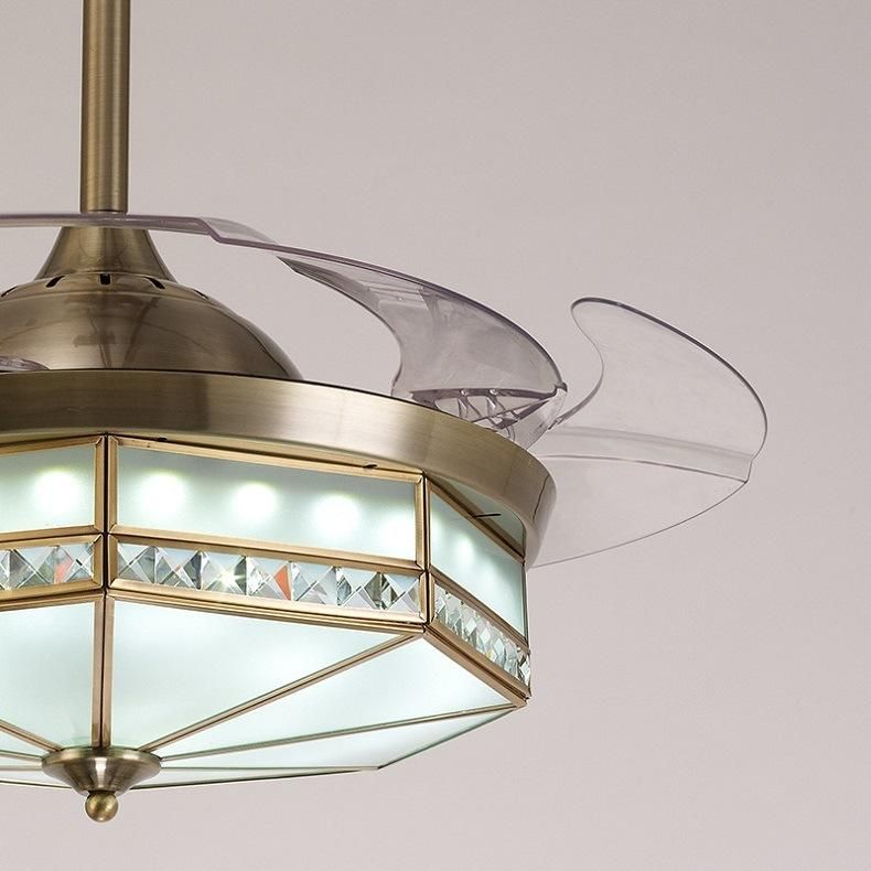 Ceiling Fan with Light Remote Control Crystal Luxury Ceiling Fan Telescopic Leaf