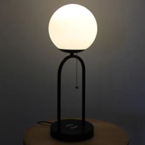 Glass and Metal Table Lamp, Glass Ball and Metal Table Lamp