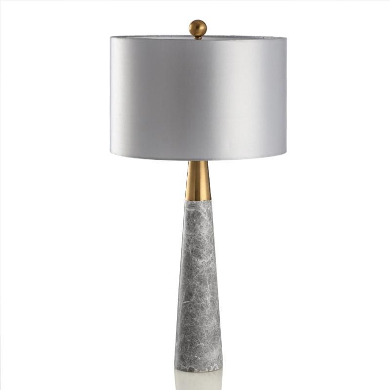 Hotel Project Customized Luxury Fabric Shade Marble Lamp for Lobby Nordic Ins Marble Bedroom Bedside Table Lamp Model Room Soft Decoration Exhibition Hall