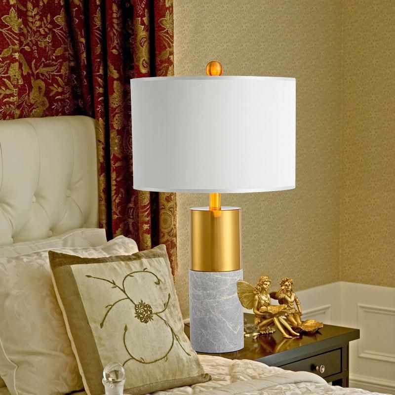 Decorative Light Luxury Creative Designer Bed Side Lamp Modern Minimalist New Contemporary Luxury White Marble Base Golden Desk Light for Hotel Table Lamp