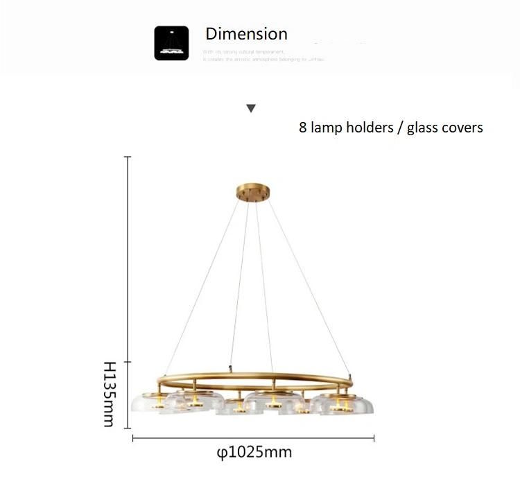 Home Decoration Lighting Copper Glass LED Chandelier