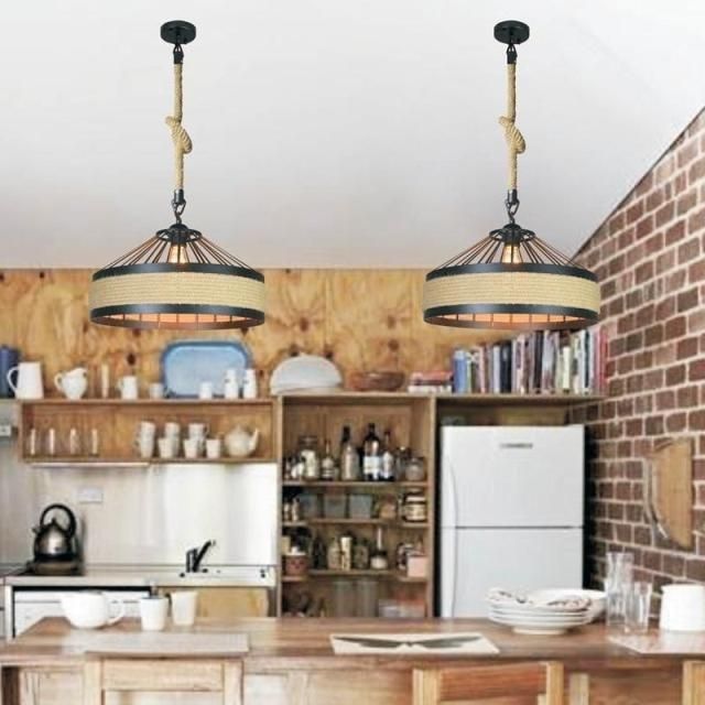 Vintage Hemp Rope Pendant Light Chandelier Lighting for Dining Room Kitchen (WH-VP-15)