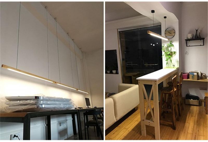 Modern Simple LED Long Strip Pendant Lights Restaurant Bar Office Hanglamp Dining Room Solid Wood LED Pendant Lamps