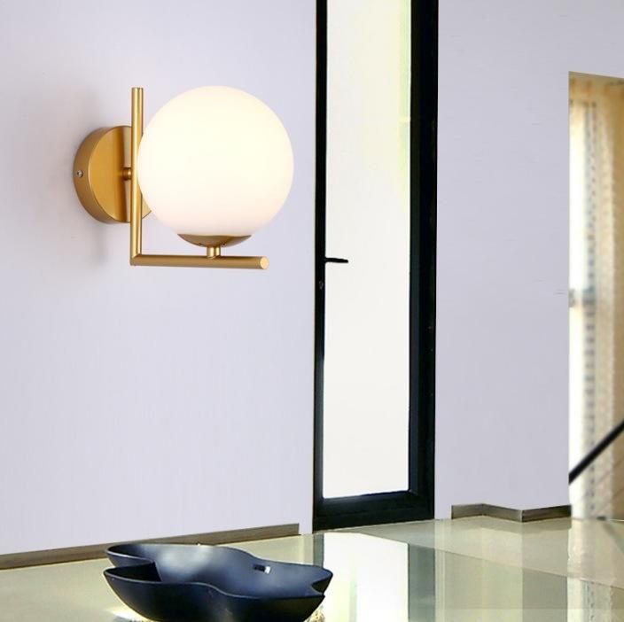 Modern Brass and White Glass Ball Hotel Project Pendant Lamp