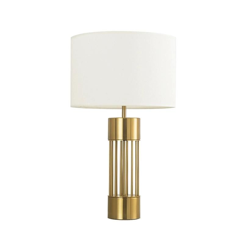 Modern Stylish Home Hotel Energy Saving Gold Base Bedside Table Light Metal Table Lamp with Fabric Shade