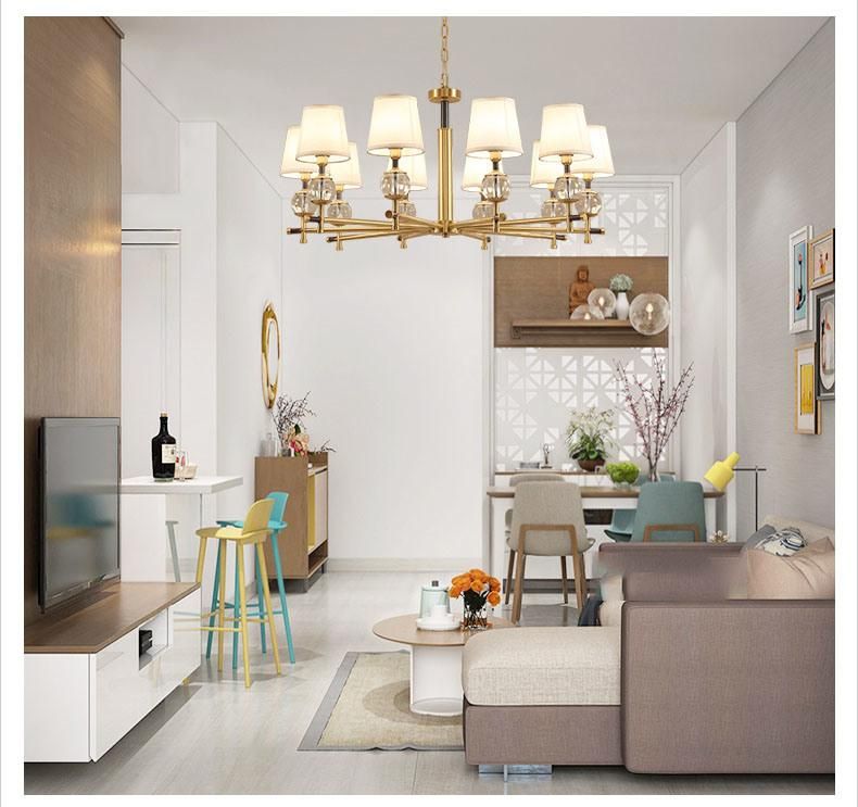 American Copper Living Room European Crystal Copper Bedroom Restaurant Simple Copper Chandelier Pendant Lighting