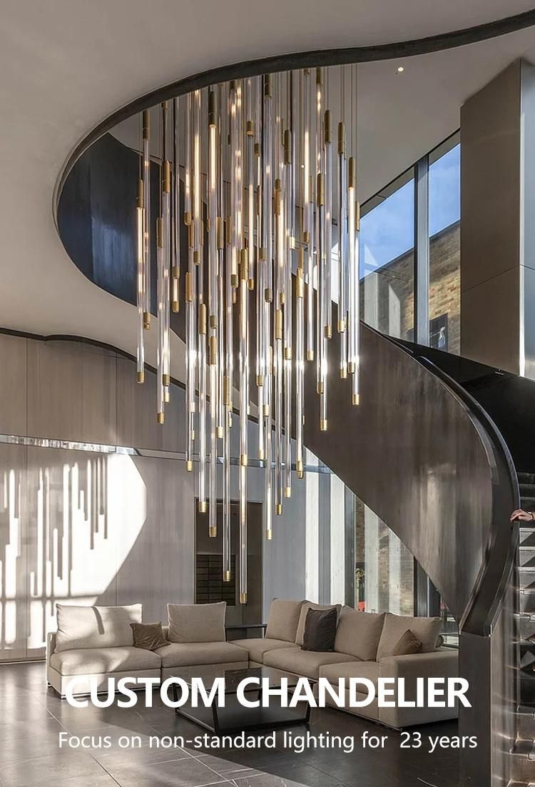 Hot Sale Large Custom Light Emitting Tube Long Stair Pendant Light