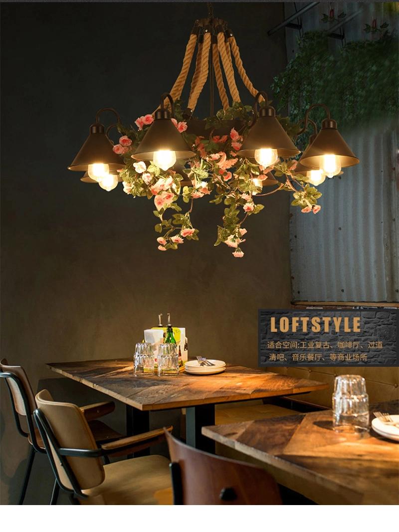 Chandeliers Retro Hemp Rope Chandelier Lamps American Country Restaurant Loft Ceiling Light (WH-VP-155)