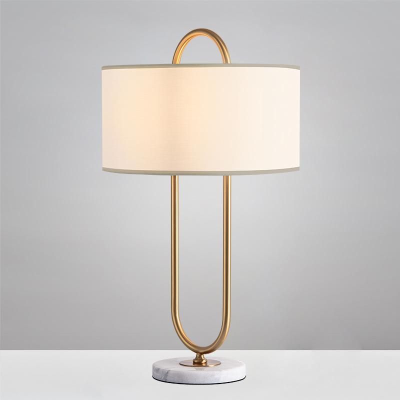 Modern Minimalist Marble Metal Floor Lamp Decoration Table Lamp Living for Bedroom Cafe Dining Room Decorative Gold Desk Light with Cloth Fabric Shade