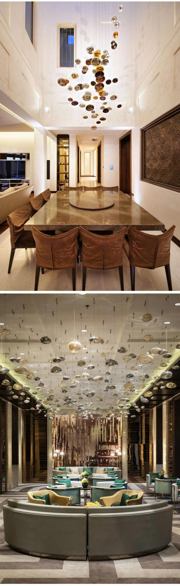 Glass Stone Lamp Decorative Villa Exhibition Hall Commercial Stair LED Custom Chandelier Light