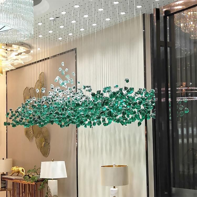 Green Color Crystal Stone Lighting for Hotel Lobby Decorative Hot Selling Customized Decoration Chandelier Pendant Light Restaurant Big Project Lustres Lamp