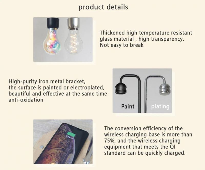 Levitating Bulb Table Lamp Dropshipping Creativity Smart Phone Wireless Charge Table LED Bulb Desk Wood Grain Floating Light Magnetic Levitating Lamp