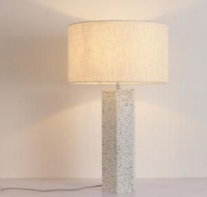 Terrazzo Bedroom Desk Lights Lamp with Linen Cottom Lampshade, E27 Lampholder