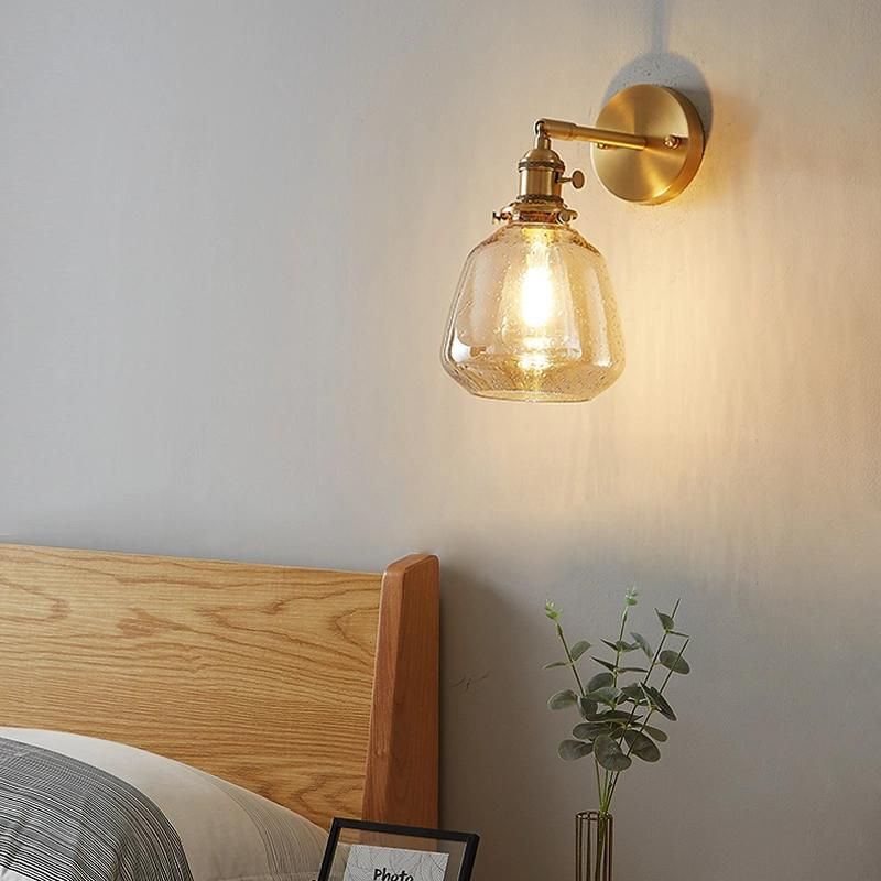 Retro Bedroom Bedside Wall Lamp Modern Corridor Wall Lamp Brass Bubble Glass Wall Light