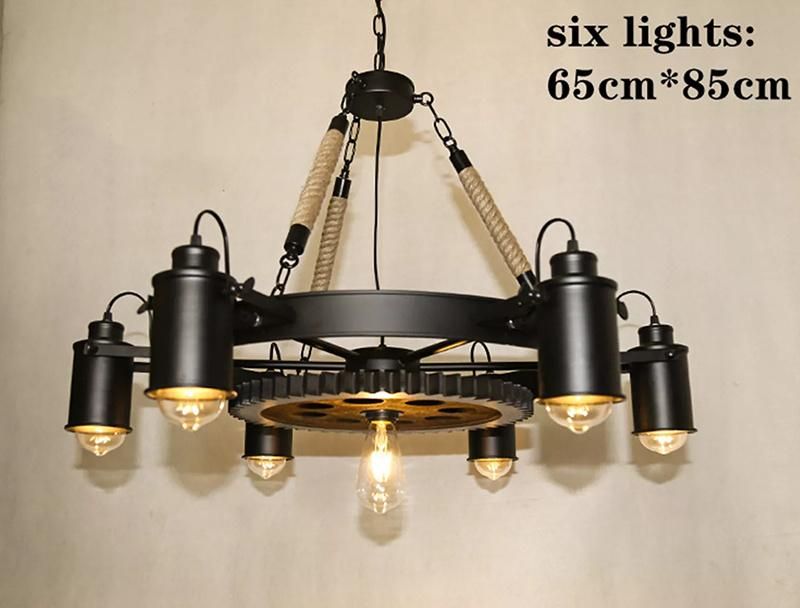 Vintage Iron Black 6 Light Chandelier Pendant Lamp European Rope Lamp