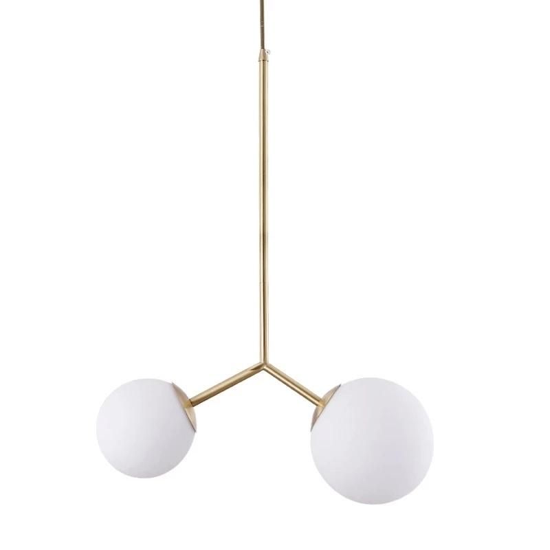 Modern Iron Pendant Lamps Decorative Restaurant Abelone Asymmetry Dual Globe Glass Pendant Light (WH-AP-299)