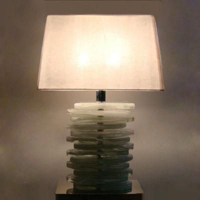 Classical Natural Resin Slats and White Fabric Shade Table Lighting with Power Outlet