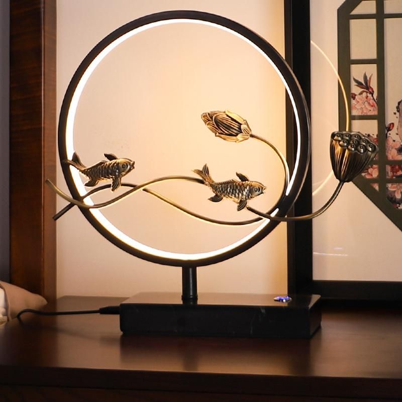 Chinese Japanese Style Fish Design Vintage Table Lamp Desk Lamp