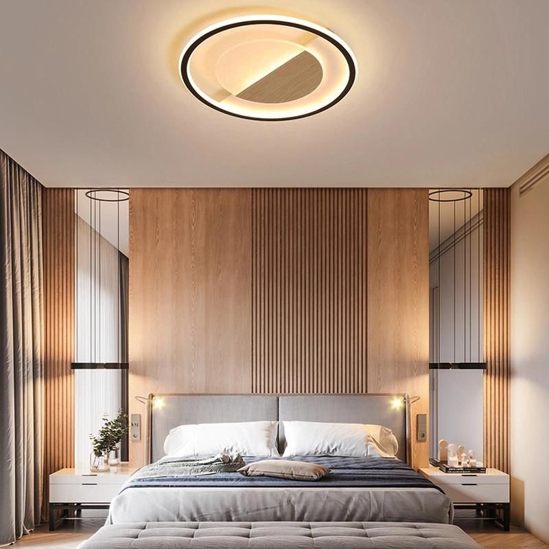 Wood Acrylic Circle Ceiling Light Bedroom Lamp Simple Living Light Bedroom Lamp