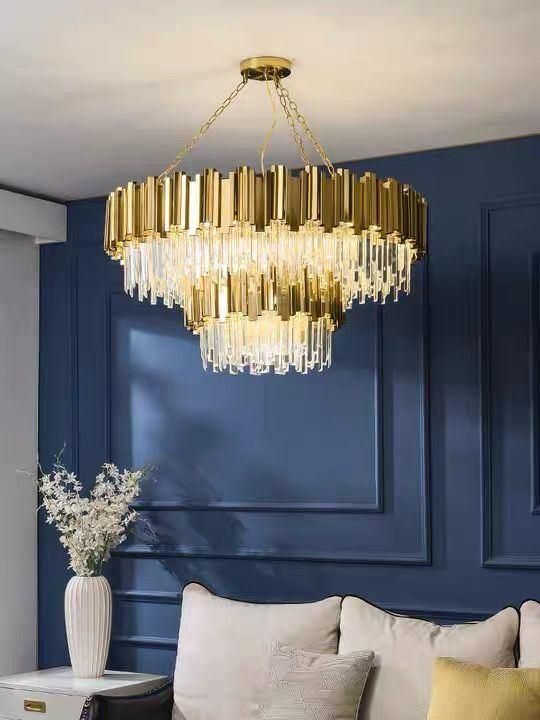 Modern American Euroueap Home Decoration Luxury Crystal Brass Copper Iron Metal Hanging Pendant Lights Chandelier