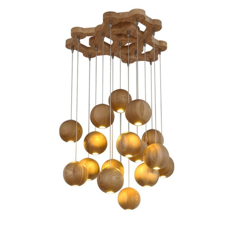 Wood Ball Pendant Lights for Indoor Home Lighting Fixtures (WH-WP-15)