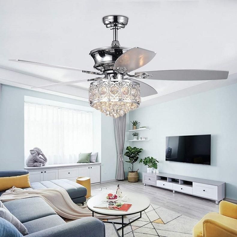 New Design Hotel Home Decorative Round LED Ceiling Pendant Fan Lights Luxury Hanging Crystal Chandelier