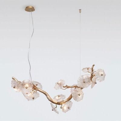 2022 Modern Hotel Villa Bedroom Living Room Decoration Luxury Copper Design LED Lotus Leaf Chandeliers