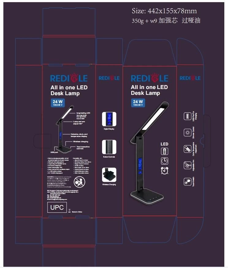 8 in One Smart Decorative Bed Side Modern Home Decor Table Lamp with Display for Temperature, Clock, Calendar and USB Wireless Charger