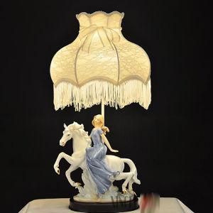 Elegant Lady Riding White Horse Porcelain Lamp with Silk Shade (C-2007T)