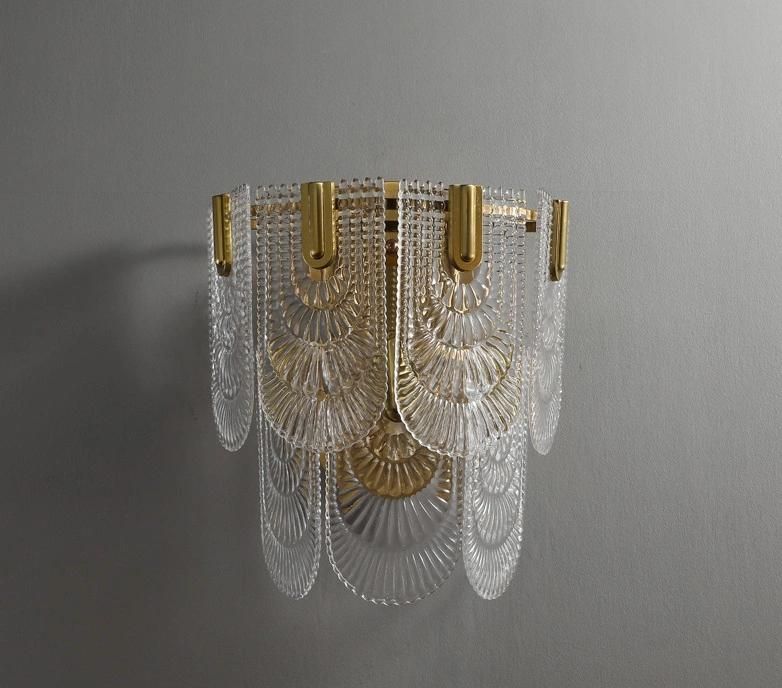 Indoor Double Crystal Layers Design Golden K9 Crystal Decorative Wall Lamp Luminaire for Villa Sitting Room