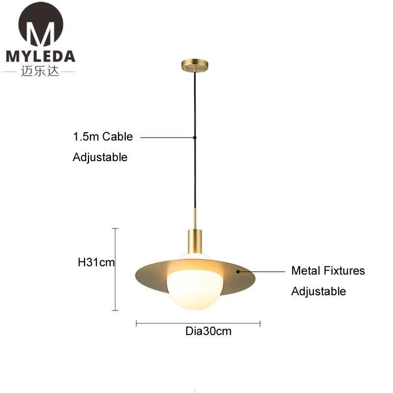 Modern Luxury Brass Metal White Glass Round Ball Pendant Light