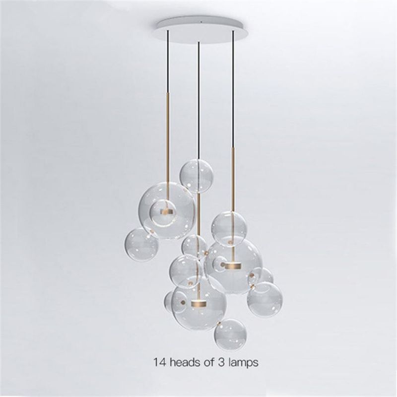 Modern Mouse LED Bubbles Ball Pendant Lights Glass Lustre Luminaria Clear Hanging Light for Living Room Bedroom Restaurant
