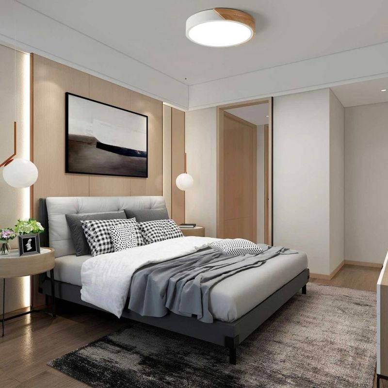 Simple Modern Living Room Bedroom Log LED Round Ceiling Lamp