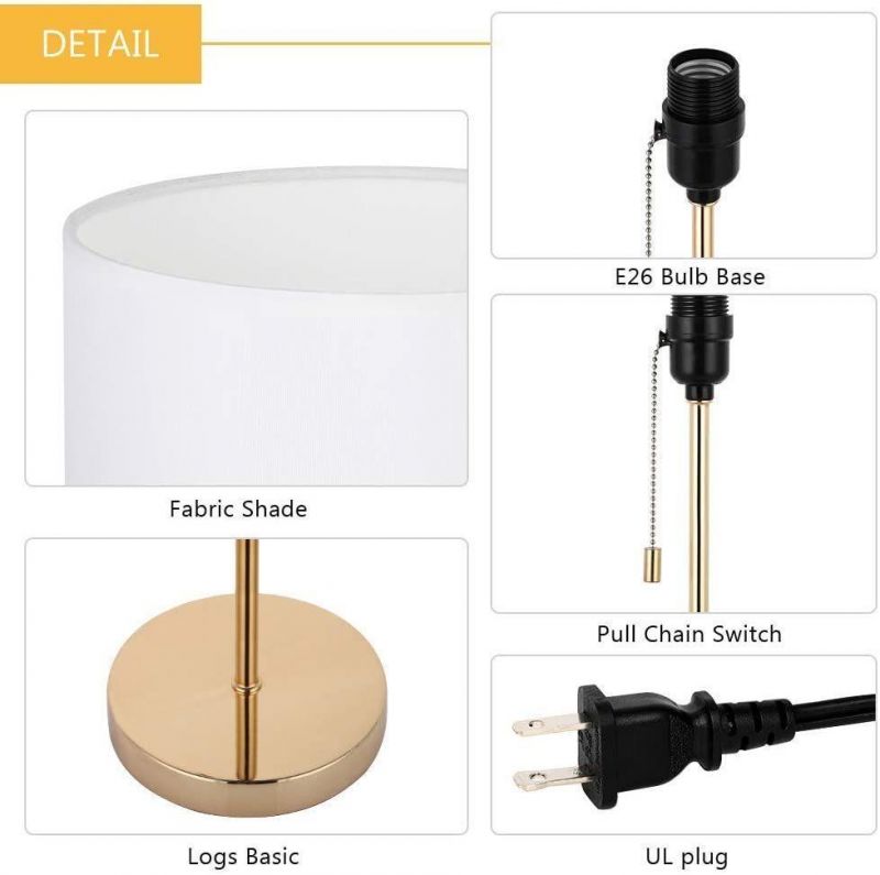 Small Gold Lamps- Bedside Lamps with Marble Base & Linen Shade or Metal Base & White Shade for Bedroom