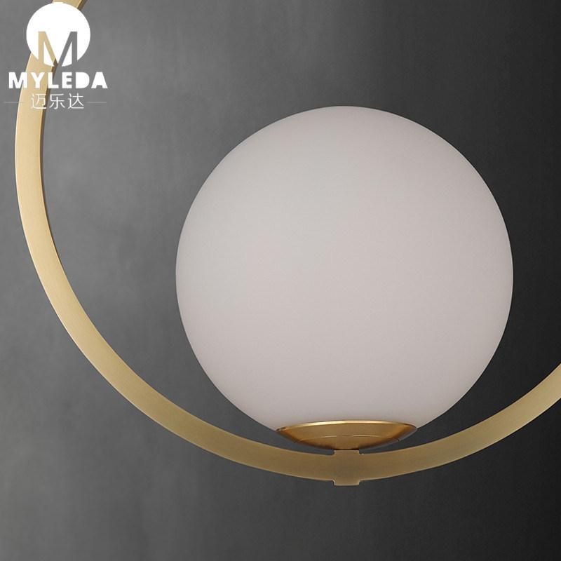 Modern Brass Metal White Glass Round Ball LED Pendant Light