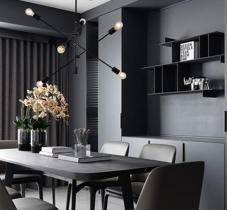 180 Degree Vintage Black Sputnik Hanging Pendant Lamp Light with Edison Bulbs for kitchen