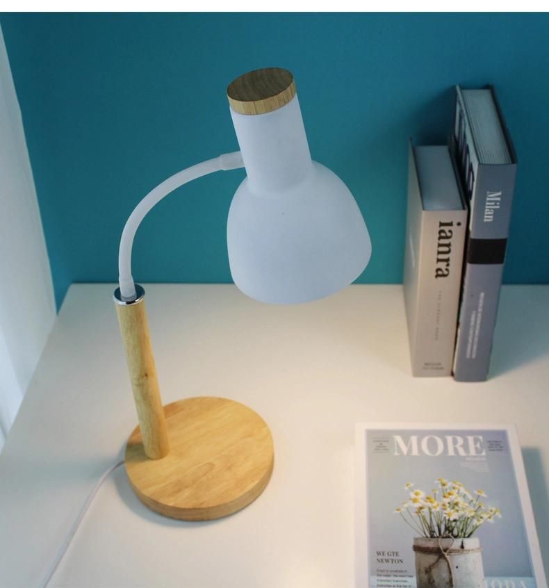 LED Eye-Care Study Lamp Angle Adjustable Student Dormitory Study Table Lamp Nordic Wood Bedside Lamp